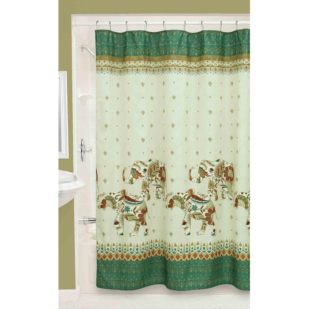 Bacova Shower Curtain Unisex 72x72 White New Boho Elephant Fabric Animal Print